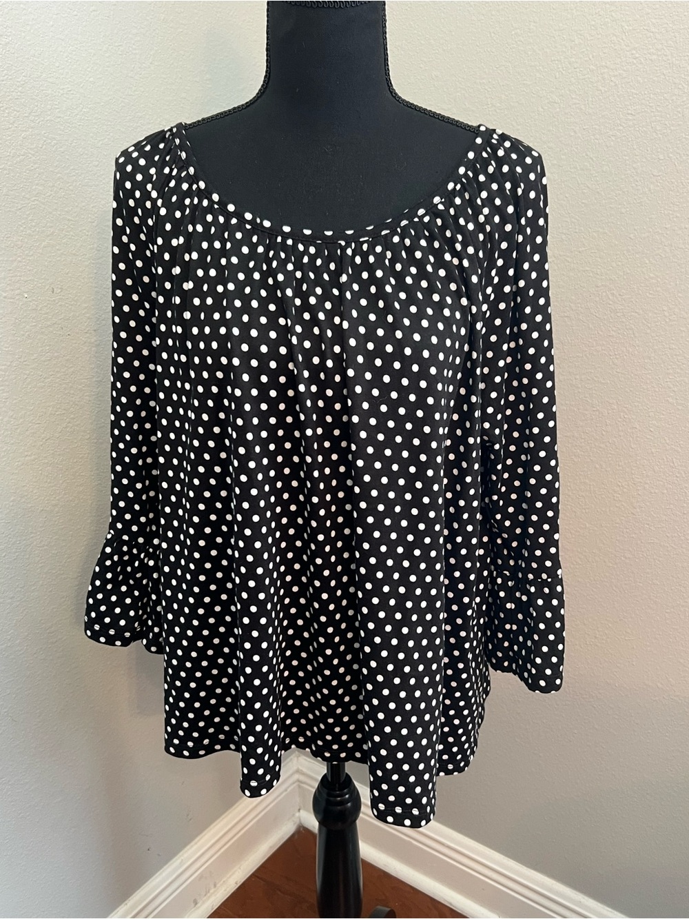 MICHAEL Michael Kors Black and White Polka Dot Scoop Neck Blouse